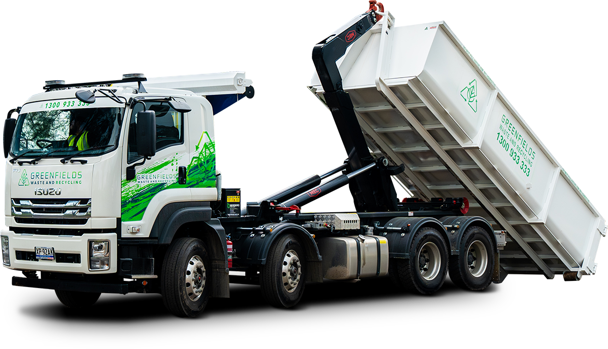 Greenfields Waste truck delivering a skip bin